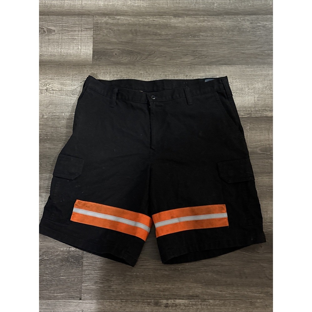 Cintas Mens ComfortFlex Cargo Shorts 36 Black Orange Reflective Workwear Pockets